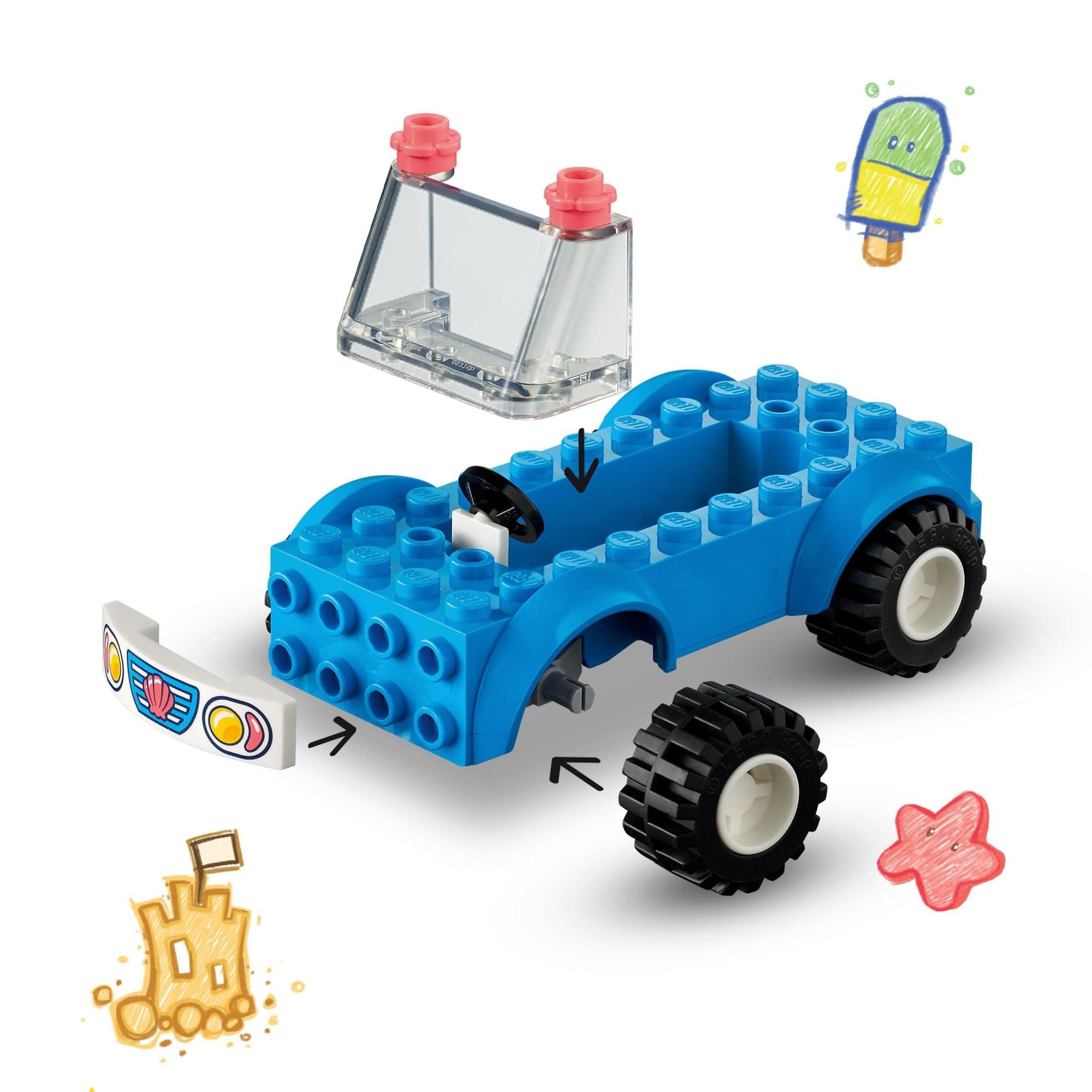 LEGO Friends Beach Buggy Fun 41725 Building Toy Set, Creative Fun for Toddlers Ages 4+, with 2 Mini-Dolls, Pet Dog and Dolphin Figures, a Beach Buggy Toy Car and Accessories