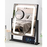 ALHAKIN Makeup Mirror with Lights, Lighted Hollywood Vanity Makeup Mirror, Smart Touch Dimmable 3 Color Modes, Detachable 10X Magnification Mirror (Black, 12Inch)