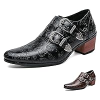 Men's Double Buckle Chelsea Boots, Low Top Pointed Toe Business Oxford Boots Vintage Fashion Party Western Cowboy Ankle Boots Leather Slip On Dress Loafers