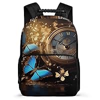 Steampunk Clock Gear and Butterflies Vintage Retro 16 Inch Backpack Laptop Backpack Shoulder Bag Daypack with Adjustable Strap for Casual Travel