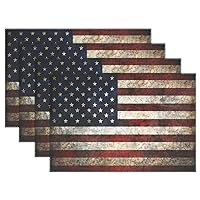 Retro American Flag Fourth of July Patriotic Freedom Stripe Stars Heat-Resistant Table Placemats Set of 6 Anti-Skid Table Mats Washable Eat Mat for Parties Everyday & Holidays Use