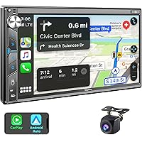 Car Stereo with Carplay and Android Auto, 7 Inch Double Din Car Radio with Bluetooth, Mirror Link, Steering Wheel Controls, Backup Camera, Subwoofer, FM/AM, USB/TF/AUX