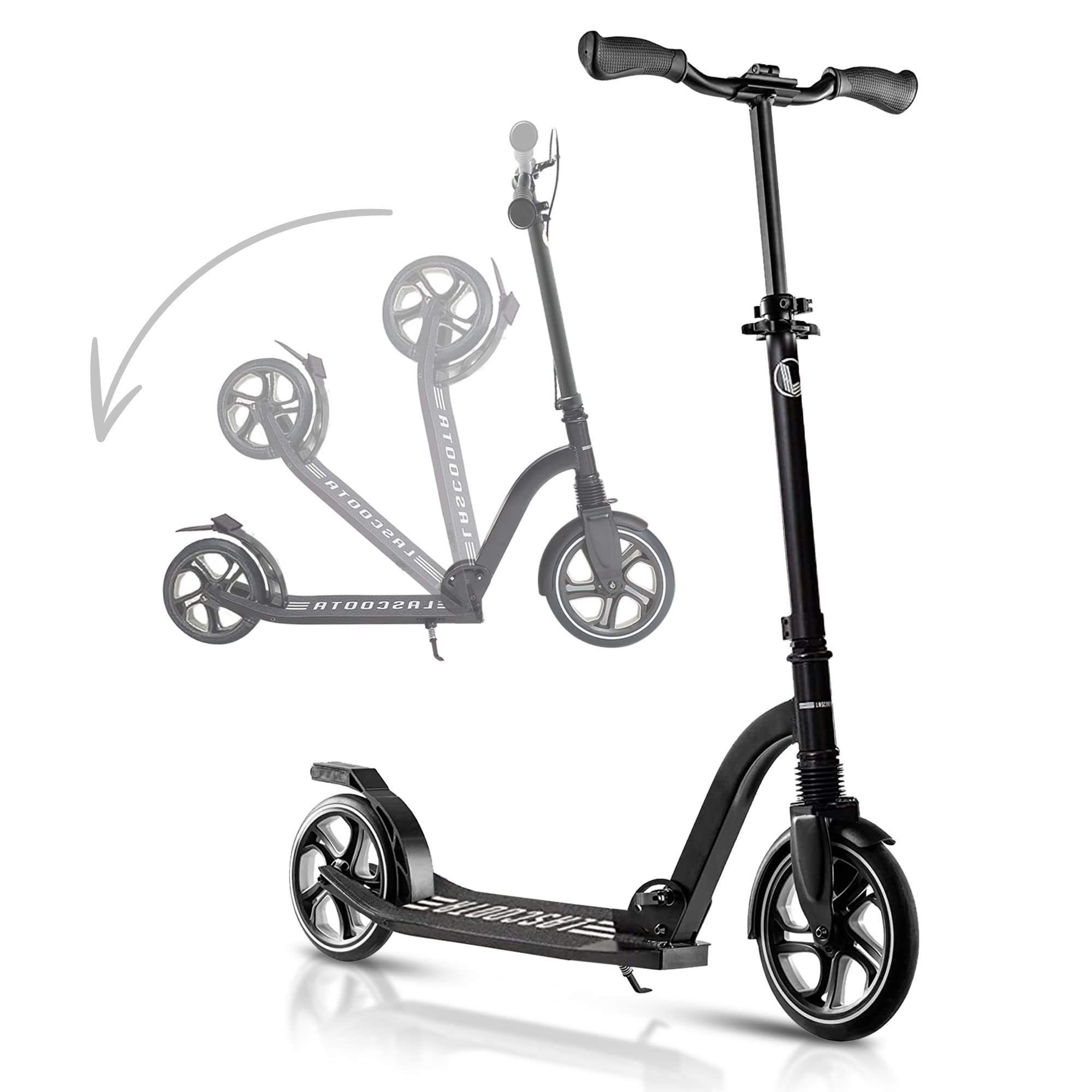LaScoota Professional Scooter for Ages 6+, Teens & Adults - Lightweight & Big Sturdy Wheels for Kids, Teen & Adults. Adjustable Handlebar, Foldable Kick Scooter for Indoor & Outdoor, Great Gift & Toy