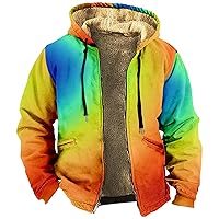 Mens Winter Coats Solid Color Zipper Hooded Warm Windbreaker Jackets Oversized Heavy Hoodie