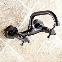 Faucets,2 Handle Wall Mount Antique Brass Bathroom Sink Faucet Bathtub Mixer Taps Long Curve Spout Vessel Sink/Black