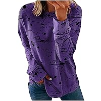 Sweatshirts for Women Casual Long Sleeve Crew Neck Shirts Tunic Plus Size Irregular Printed Lounge Pajama Going Out Tops