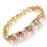 Sparkling ColorFul Zircon Double-layer Copper Gold Plated Colour Crystal Bracelet Beautiful Lovers For Women Birthday Jewelry +Box
