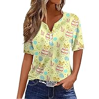 Summer Tops for Women 2024,Short Sleeve Shirts for Women Loose V-Neck Button Boho Tops for Women Going Out Tops for Women