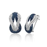 Ornaatis 1.90 Carat (Cttw) Round Cut Color Enhanced Blue and White Natural Diamond Intertwined Huggie Earrings in Sterling Silver