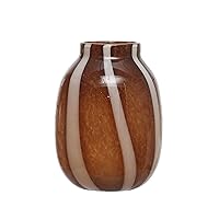 Bloomingville 9 Inches Glass Stripes, Brown and White Vase