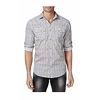 XXL Designer Designer Mens INC Dress Shirt Regular fit Varied Stripe Shirt Dual-Pocket Printed June Denim Bar