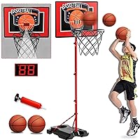 Kids Basketball Hoop with Stand Adjustable Height 5.1ft-7ft 2-in-1 Toddler Basketball Hoop for Boys Girls Age 4 5 6 7 8 9 10 11 12 Mini Portable Basketball Goals for Indoor Outdoor Sport Game