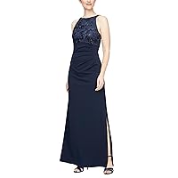 S.L. Fashions Women's Long Sleeveless Evening Gown with Ruched Waist