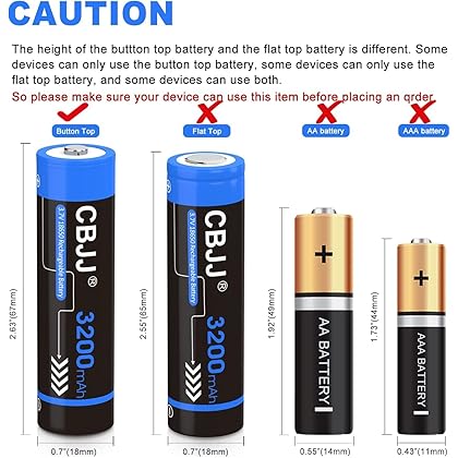 CWUU 18650 Rechargeable Battery 3.7V Rechargeable 18650 Li-ion Batteries 3200mAh (Button top, 4 Pack Blue)