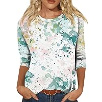 Womens Tops 3/4 Sleeve 2024 Summer Floral Print Casual Shirt Fashion Trendy Loose Round Neck Tunic Blouses