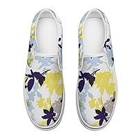 White Yellow Blue Flower Women's Slip on Canvas Non Slip Shoes for Women Skate Sneakers (Slip-On)