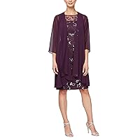 Alex Evenings Women's Short Embroidered Dress with Illusion Jacket