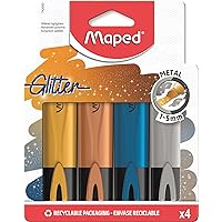 Maped Fluo Peps Classic Metallic Glitter Highlighters, Pack of 4, Gold, Copper, Blue & Silver (742000)