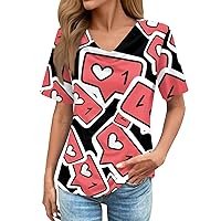 Womens T Shirts,Plus Size Short Sleeve Loose Shirt Love Printed Summer Top Fashion Casual Tees Trendy 2024 Blouse