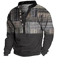 Men's Crewneck Sweatshirts Vintage Ethnic Style 1/4 Button Up Stand Collar Tribal Country Pullover Jacket, S-3XL