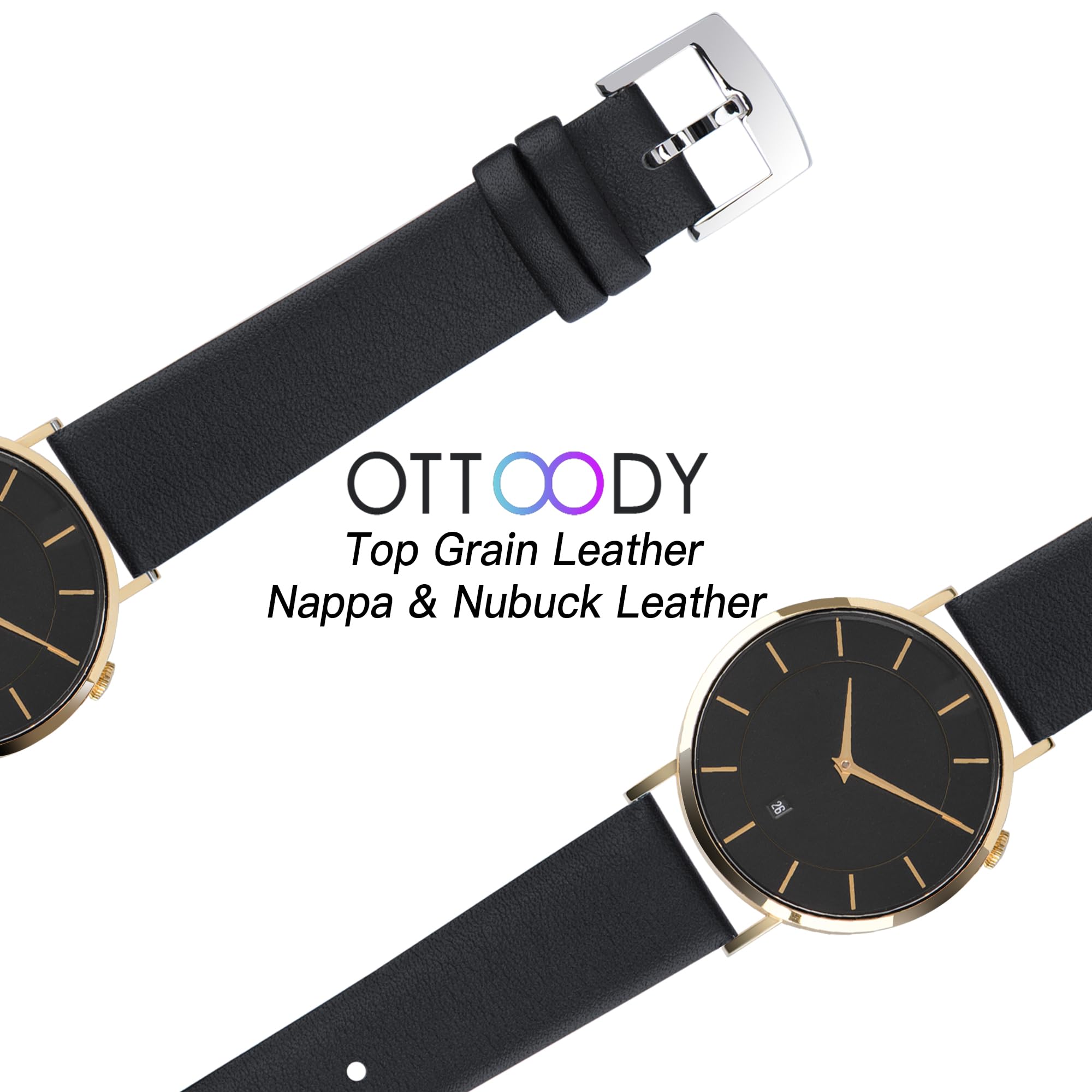 OTTOODY Leather Watch Bands Quick Release Watch Straps, Elegant & Ultra-soft Top Grain Leather Watch Band for Women Men, Choice of Color & Width - 12mm 14mm 16mm 18mm 20mm for Watch & Smartwatch