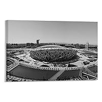 Beijing National Stadium Bird's Nest Poster World Famous Buildings Poster 5 Canvas Poster Wall Art Decor Print Picture Paintings for Living Room Bedroom Decoration Frame-style 36x24inch(90x60cm)