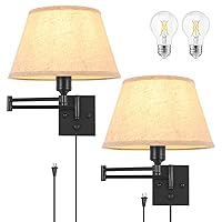 TRLIFE Dimmable Wall Sconce Plug in, Wall Sconces Set of Two Swing Arm Wall Lights with Plug in Cord and On/Off Dimmer Rotary Switch, 11.8