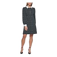 DKNY Womens Black Stretch Textured Speckle Cuffed Sleeve Collared Short Wear to Work Fit + Flare Dress 10