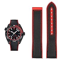 Watch Bracelet for Omega 300 SEAMASTER 600 Planet Ocean Silicone Nylon Strap Watch Accessories Watch Band Chain 20mm 22mm Belt (Color : Black red NO, Size : 22mm)