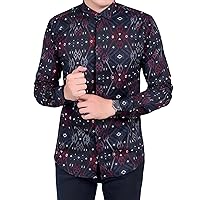 Men's Batik Shirt Black Long Sleeve Geometrical Pattern