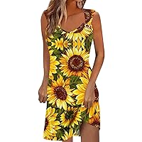 Dresses for Women Sexy V Neck Plus Size Dresses Sleeveless Wide Strap Tank Top Dress Sunflower Sparkly Midi Dresses