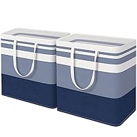 2-Pack Large Laundry Basket, Collapsible Laundry Hamper, Freestanding Waterproof Laundry Bag, Tall Clothes Hamper-Extended&Reinforced Handles-for College Dorm, Family-Gradient Blue/100L