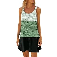 Dresses for Women 2024 Printed Pleated Beach Dress Sleeveless Vacation Dress Swing Flowy Lightweight Sun Dress