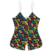 Colorful Percent Signs Funny Slip Jumpsuits One Piece Romper for Women Sleeveless with Adjustable Strap Sexy Shorts