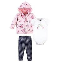 Hudson Baby baby-girls Premium Quilted Hoodie, Bodysuit and Pant