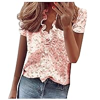 YZHM Summer Tops for Women Plus Size Ruffle Trim Shirts Short Sleeve V Neck Business Casual Blouses Fashion Loose Fit Tshirts