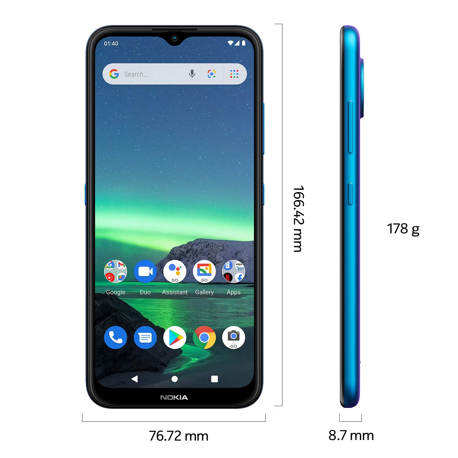 Nokia 1.4 | Android 10 (Go Edition) | Unlocked Smartphone | 2-Day Battery | Dual SIM | US Version| 2/32GB | 6.51-Inch Screen | Fjord Blue