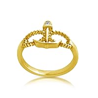 Gold Plated Ring 2mm (0.03 ct. tw) Diamond Stone Eternity Infinity & Anchor Ring Size 5-9.This Handcrafted Gold Plated Silver Ring is The Perfect Jewelry Gift for Women