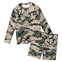 Weapon Camouflage Boys Rash Guard Sets 2-Piece Rashguard Sets Swimsuit Trunk and Rashguard Set,3T