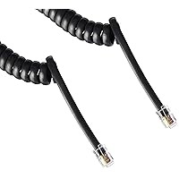 ECore Cables Black Coiled Telephone Handset Cord - 25 Foot Long Length - 1.5 Inch Flat Leader