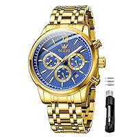 OLEVS Herrenuhren Gold Blau Geschenke Edelstahl Uhr Wasserdicht Leuchtende Lässige Elegante Männer mit Diamant Gesicht Business Quarz Armbanduhr