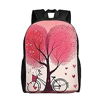 Valentine'S Day Romantic Heart Trees Bicycle Print Backpack Waterproof Lightweight Casual Daypack Cute Travel Laptop Bag For Men Women