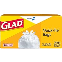 Glad CloroxPro Quick-Tie Tall Kitchen Trash Bags, 13 Gallon, 200 Count, Package May Vary