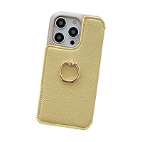 ONNAT-Leather Case for iPhone 14Pro Max/14 Pro/14 Plus/14 with Flip Card Holder Slot Phone Cover with Make Up Mirror and Ring Stand for Women (14 Plus,Yellow)