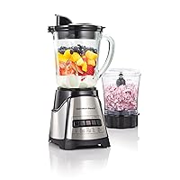Power Elite Blender for Shakes and Smoothies with 3-Cup Vegetable Chopper Mini Food Processor, 40oz Glass Jar, 12 Functions for Puree, Ice Crush, Black and Stainless Steel (58149)