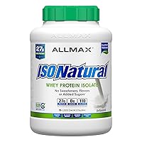 ALLMAX ISONATURAL Whey Protein Isolate, Unflavored - 5 lb - 27 Grams of Protein Per Scoop - Zero Fat & Sugar - 99% Lactose Free - with Prebiotics - No Artificial Flavors - Approx. 78 Servings