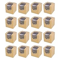 Mini Cupcake Boxes Bulk Pack of 100 - Single Kraft Brown To Go Disposable Cupcake Containers with Window - Mini Individual Transport Cardboard Muffin Box Container with Inserts for Valentines