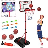 Kids Basketball Hoop - Adjustable Height 2.9ft-6.2ft Toddler Basketball Hoop for Kids, Kids Basketball Goal Indoor & Outdoor Toys Backyard Outside Toys for Boys Age 3 4 5 6 7 8 Years Gift