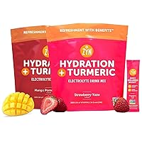 ZYN Turmeric Electrolyte Drink Mix Powder with Vitamins, Strawberry Yuzu & Mango Pomegranate, 2x 32 Packs