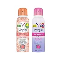 Vagisil Feminine Dry Wash Deodorant Spray for Women, Gynecologist Tested, On The Go Hygiene, 2 Scent Bundle - Peach Blossom, Odor Block (2.6 oz Each)
